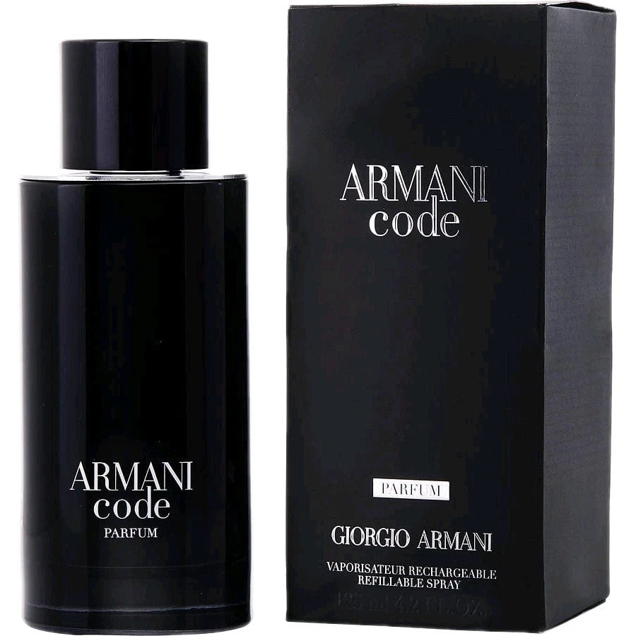 Armani Code parfum bottle and packaging on a white background